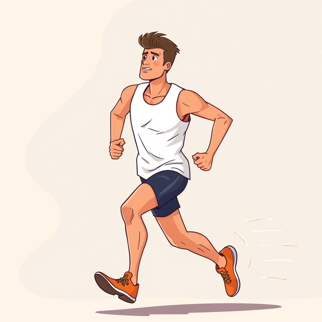A determined runner mid-stride with sweat on their face, dynamic motion