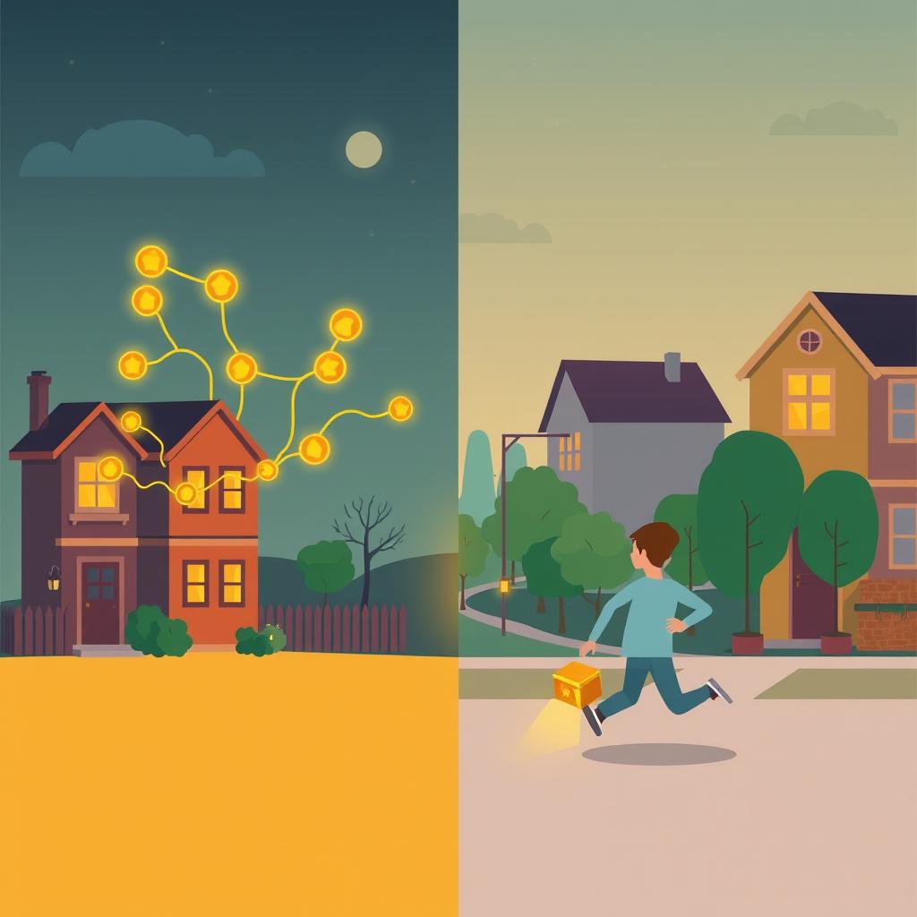 A split scene showing brain reward pathways lighting up on one side and a person running through a neighborhood collecting gl
